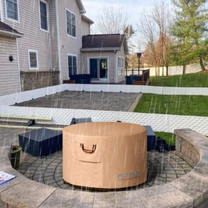Fire Pit Cover - 48 Inch 50 Inch Strong Fade-Resistant Tear-Resistant UV-Resistant Waterproof Heavy Duty 900D Material Firepit Covers Round for Outdoor Fire Pit - Brown