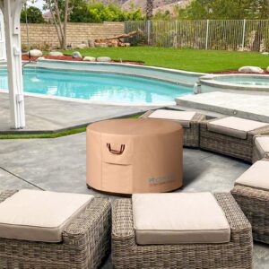 Fire Pit Cover - 48 Inch 50 Inch Strong Fade-Resistant Tear-Resistant UV-Resistant Waterproof Heavy Duty 900D Material Firepit Covers Round for Outdoor Fire Pit - Brown