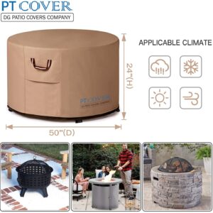 Fire Pit Cover - 48 Inch 50 Inch Strong Fade-Resistant Tear-Resistant UV-Resistant Waterproof Heavy Duty 900D Material Firepit Covers Round for Outdoor Fire Pit - Brown
