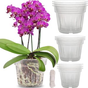 remiawy orchid pot, 9 pack orchid pots with holes, 3 each of 4.8, 5.7 and 6.4 inch clear orchid pots for repotting, plastic flower plant pot indoor outdoor, slotted orchids planter