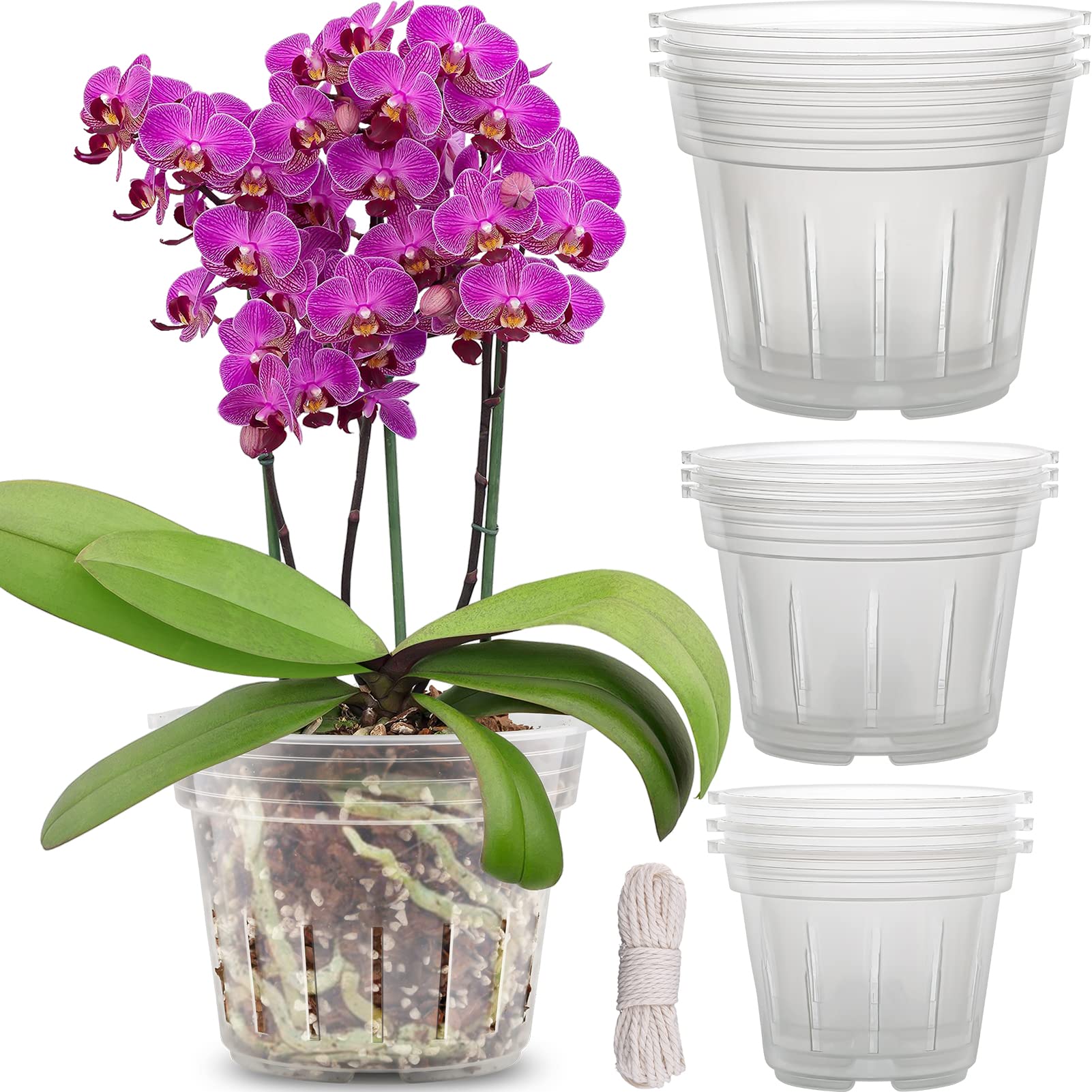 REMIAWY Orchid Pot, 9 Pack Orchid Pots with Holes, 3 Each of 4.8, 5.7 and 6.4 Inch Clear Orchid Pots for Repotting, Plastic Flower Plant Pot Indoor Outdoor, Slotted Orchids Planter