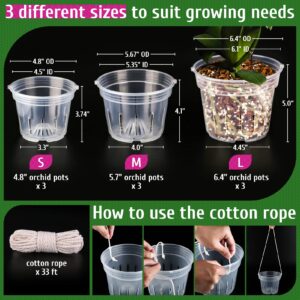 REMIAWY Orchid Pot, 9 Pack Orchid Pots with Holes, 3 Each of 4.8, 5.7 and 6.4 Inch Clear Orchid Pots for Repotting, Plastic Flower Plant Pot Indoor Outdoor, Slotted Orchids Planter