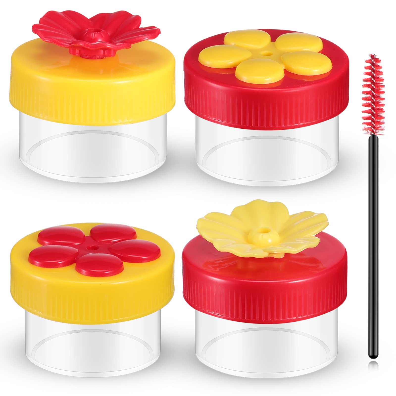 Hand Hummingbird Feeder 4 Pieces Window Flower Hummingbird Feeder Mini Handheld Hummingbird Feeder Humming Bird Feeder Wild Bird Feeders with Cleaning Brush for Outdoor Supplies, Red and Yellow