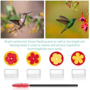 Hand Hummingbird Feeder 4 Pieces Window Flower Hummingbird Feeder Mini Handheld Hummingbird Feeder Humming Bird Feeder Wild Bird Feeders with Cleaning Brush for Outdoor Supplies, Red and Yellow