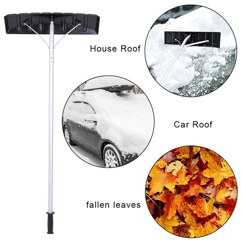 5-20FT Extendable Aluminum Snow Roof Rake Lightweight Snow Removal Tool TPE Anti-Skid Handle with 25" Wide Blade & 5-Section Extendable Tubes for Car Roof Vehicle Snow Wet Leaves Dribs