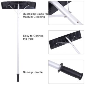 5-20FT Extendable Aluminum Snow Roof Rake Lightweight Snow Removal Tool TPE Anti-Skid Handle with 25" Wide Blade & 5-Section Extendable Tubes for Car Roof Vehicle Snow Wet Leaves Dribs