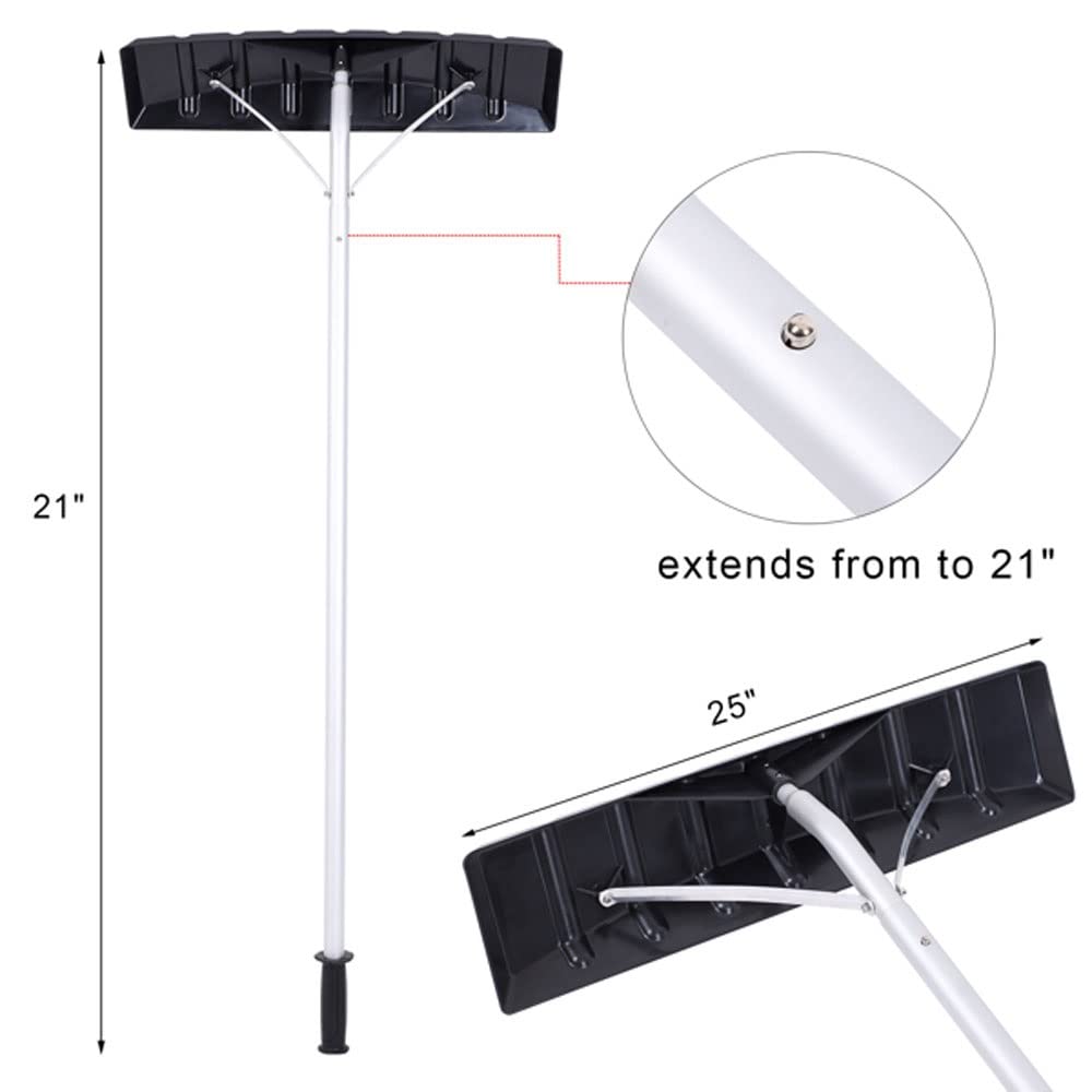 5-20FT Extendable Aluminum Snow Roof Rake Lightweight Snow Removal Tool TPE Anti-Skid Handle with 25" Wide Blade & 5-Section Extendable Tubes for Car Roof Vehicle Snow Wet Leaves Dribs