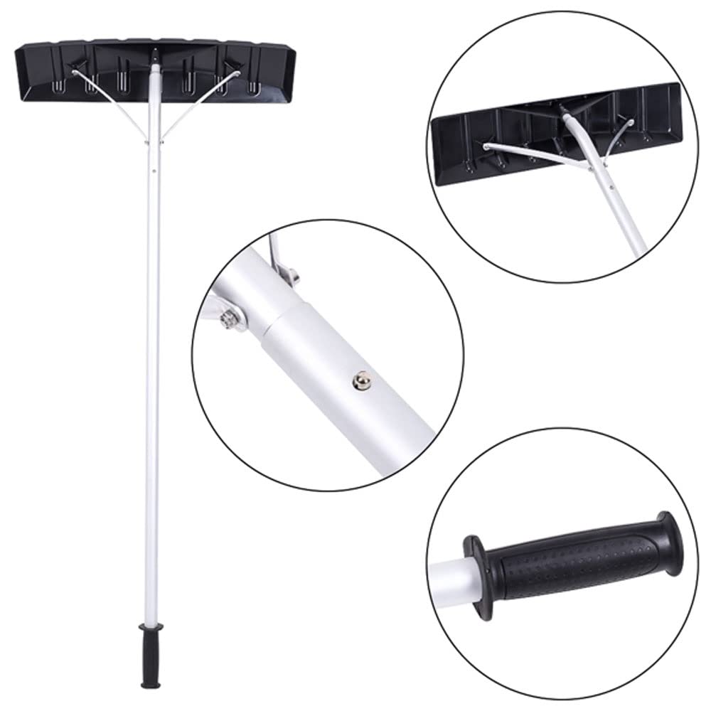 5-20FT Extendable Aluminum Snow Roof Rake Lightweight Snow Removal Tool TPE Anti-Skid Handle with 25" Wide Blade & 5-Section Extendable Tubes for Car Roof Vehicle Snow Wet Leaves Dribs