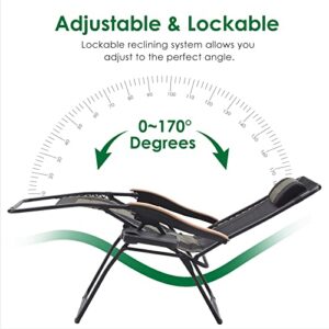 Farini Oversized XL Zero Comfortable Lounge Outside Anti-Gravity Adjustable Headrest and Side Table Reclining Camping Chair Support 350Lbs, 30D x 29W x 44H in, Black/Green