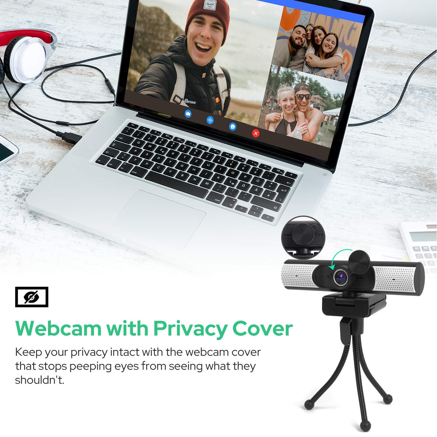 1080P Webcam with Microphone, Speaker & Privacy Cover. FHD USB Webcam with Tripod, Plug and Play, for Video Calling, Recording, Teaching, Conferencing, Streaming and Gaming