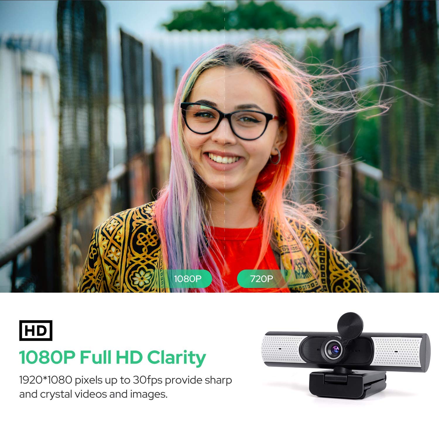 1080P Webcam with Microphone, Speaker & Privacy Cover. FHD USB Webcam with Tripod, Plug and Play, for Video Calling, Recording, Teaching, Conferencing, Streaming and Gaming