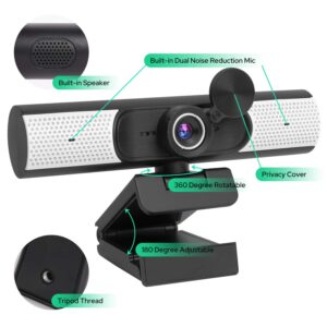 1080P Webcam with Microphone, Speaker & Privacy Cover. FHD USB Webcam with Tripod, Plug and Play, for Video Calling, Recording, Teaching, Conferencing, Streaming and Gaming