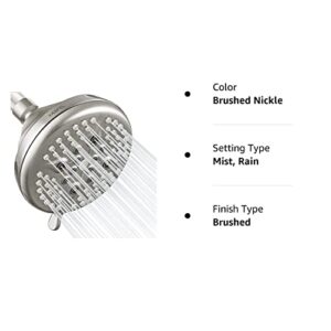 YASFEL Shower Head High Pressure 5" Fixed Shower Head 5 Settings 2.5 GPM Bathroom Adjustable High Flow Shower Head with 360°Brass Ball Joint (Brushed Nickel 2.5GPM)