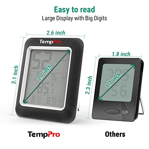 TempPro A50-2 Hygrometer Indoor Thermometer Humidity Sensor with Air Comfort Indicator, 2 Pack Humidity Meter Room Thermometer for Home Basement Greenhouse Temperature Sensor, Black