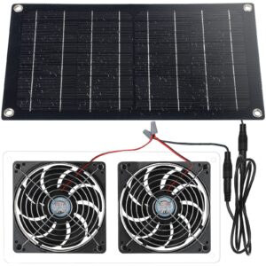 mudder solar panel fan kit waterproof solar powered dual fan 10w 12v solar exhaust fan for chicken house, greenhouse, dog house, shed, pet houses, window exhaust, diy cooling ventilation projects