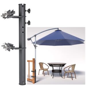 deck man patio table/offset umbrella railing holder, stainless steel outdoor umbrella mount/bracket for deck railing, adjustable base width (tube id: 1.94")