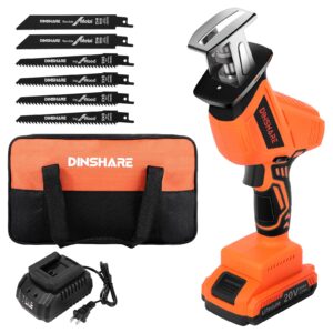 cordless reciprocating saw, 20v 2.0ah battery powered electric w/high efficient cutting, 45 mins fast charger, 6 saw blades, tool-free blade change, powerful saw for metal wood pvc pipe tree