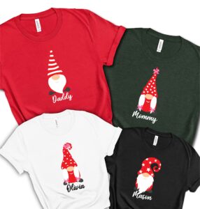 personalized christmas family gnomes t-shirt for family, customized merry christmas shirt, custom gnomes tee, funny graphics tee for christmas, new year party t-shirts, customized christmas gnome tee