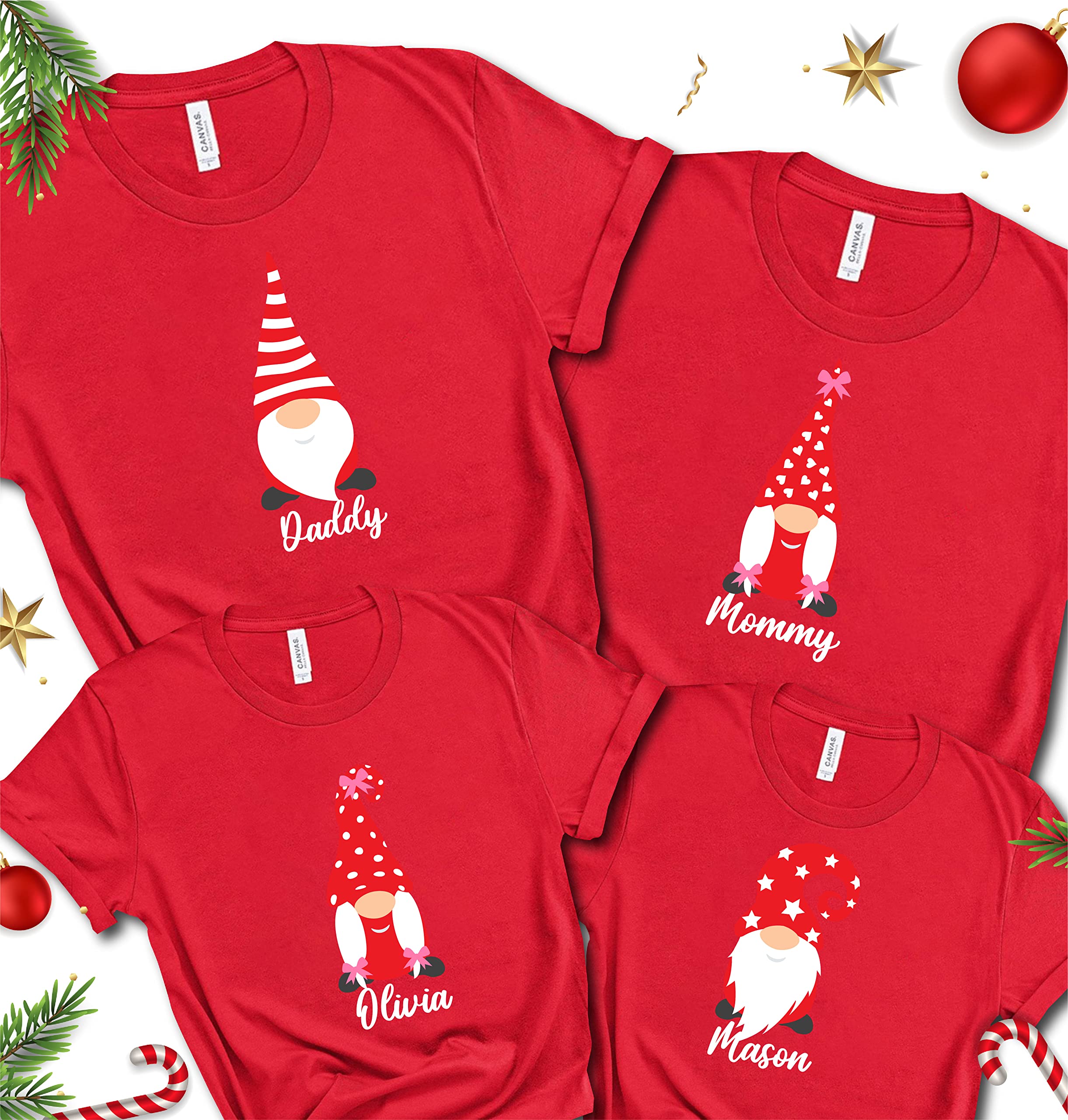 Personalized Christmas Family Gnomes T-Shirt For Family, Customized Merry Christmas Shirt, Custom Gnomes Tee, Funny Graphics Tee For Christmas, New Year Party T-Shirts, Customized Christmas Gnome Tee