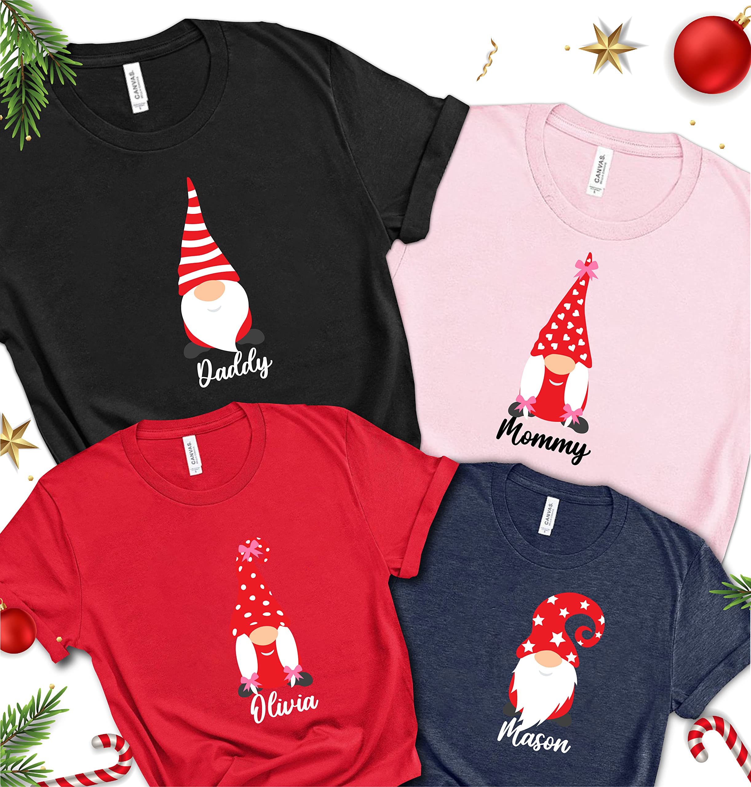 Personalized Christmas Family Gnomes T-Shirt For Family, Customized Merry Christmas Shirt, Custom Gnomes Tee, Funny Graphics Tee For Christmas, New Year Party T-Shirts, Customized Christmas Gnome Tee