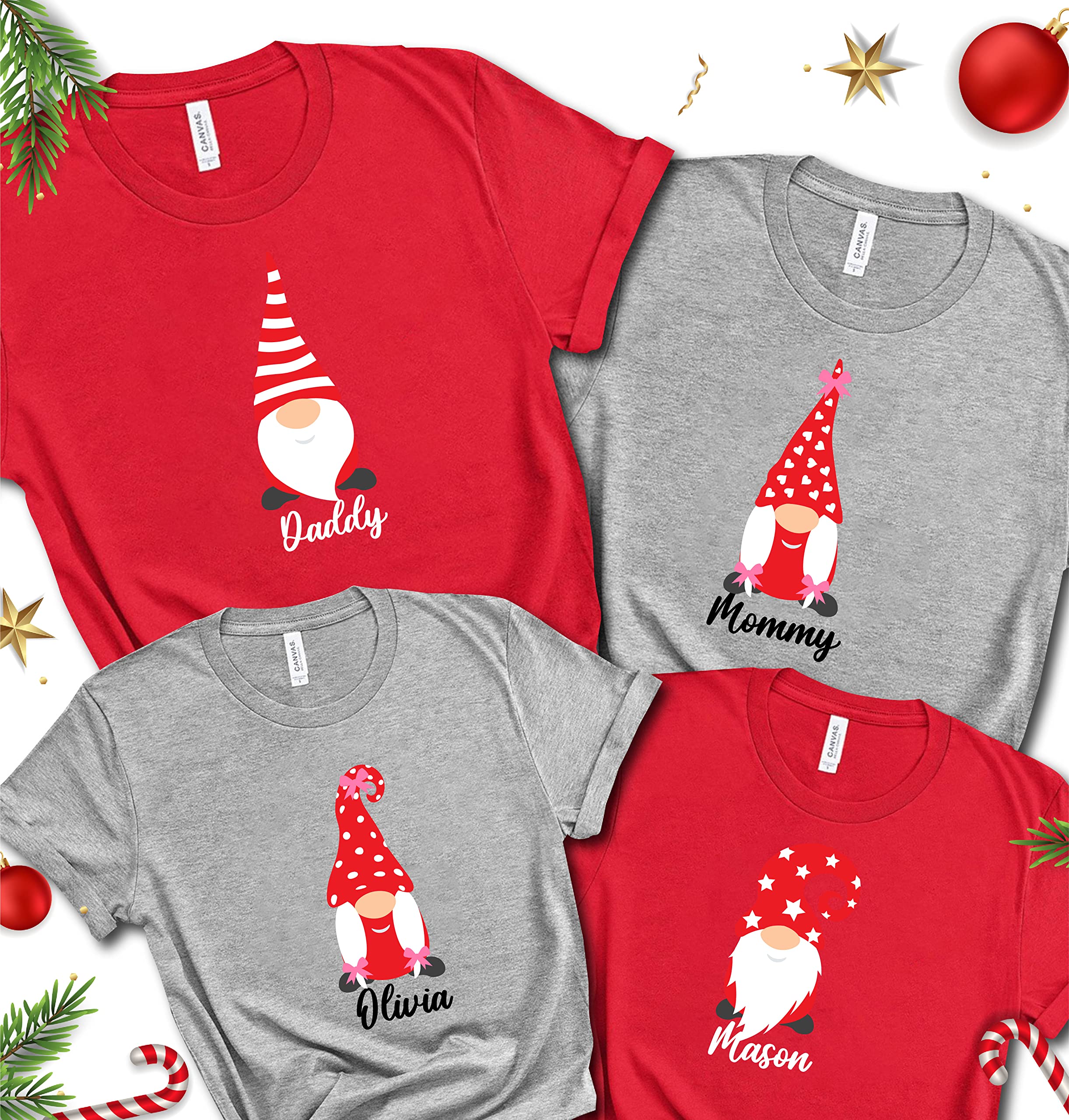 Personalized Christmas Family Gnomes T-Shirt For Family, Customized Merry Christmas Shirt, Custom Gnomes Tee, Funny Graphics Tee For Christmas, New Year Party T-Shirts, Customized Christmas Gnome Tee