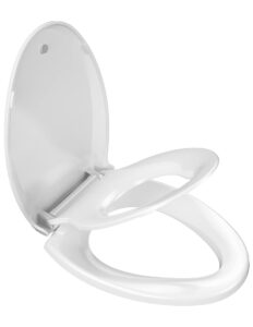 yasfel toilet seat with toddler toilet seat built in, plastic, elongated slow close with magnets for potty training for kids & adults (white, 18.5”)