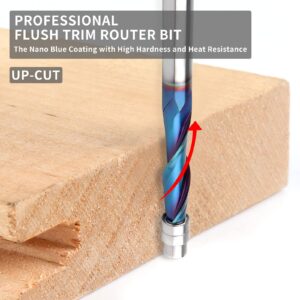 Upcut Spiral Flush Trim Router Bit, 1/4 Inch Shank Solid Carbide Flush Trim Router Bits Spiral with Nano Coated by EANOSIC (1/4" Shank Up-Cut)