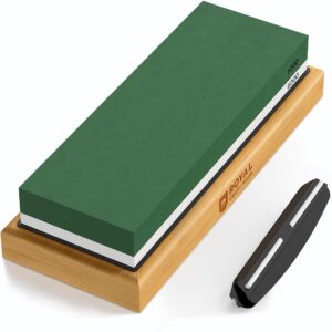 universal knife sharpening stone w/dual grit 1000/6000 for kitchen knife set, chef knife, and more - whetstone sharpening kit with angle guide, non-slip silicon and bamboo bases by royal craft wood