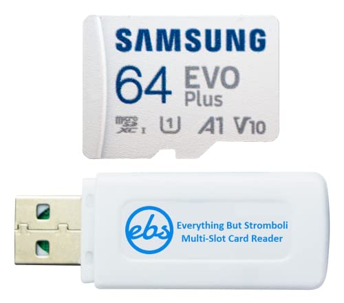Samsung 64GB MicroSDXC EVO Plus Memory Card Works with Samsung Phones A02s, A02, A32, A12 Galaxy Series Class 10 (MB-MC64KA) Bundle with (1) Everything But Stromboli MicroSD & SD Memory Card Reader