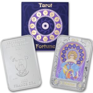 2021 28.28 g cameroon proof silver bar tarot x. fortune colored coin (in capsule) with an original certificate of authenticity 1000 cfa franc pf