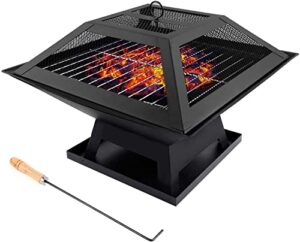 magshion 2in1 18.5in small steel wood burning fire pit with cooking grate square bbq grill brazier firepit fire bowl fire poker backyard patio camping