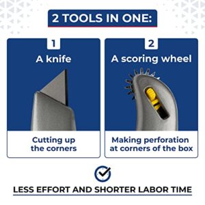 IDL Packaging IDL-190 HD Retractable Box Cutter with Scoring Wheel (Pack of 1) - Heavy-Duty Box Resizer Tool with Push Tab and Lock Function - Handy Score Knife Tool for Cardboard