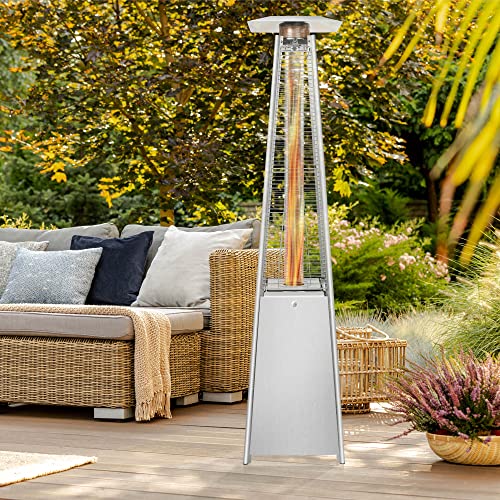 Casafield Outdoor Propane Patio Heater with Wheels, Stainless Steel - Modern Dancing Flame, Commercial & Residential, Uses Standard 20lb LP Gas Tank