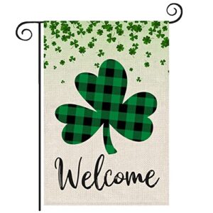 party buzz st patrick's day burlap garden flag shamrock clover (12x18, double sided) saint patty's day irish yard flag for outside