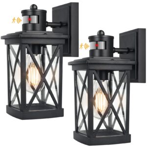 2-pack motion sensor outdoor wall lights, dusk to dawn exterior light fixtures wall mount, black outdoor sensor lights for outside house garage porch patio, led wall lantern sconce lights waterproof