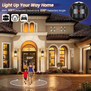 2-Pack Motion Sensor Outdoor Wall Lights, Dusk to Dawn Exterior Light Fixtures Wall Mount, Black Outdoor Sensor Lights For Outside House Garage Porch Patio, LED Wall Lantern Sconce Lights Waterproof