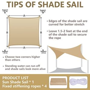 10' x 13' Rectangle Sun Shade Sail Outdoor, 98% UV Block Shade Canopy Tarps Waterproof 190GSM Polyester Sunshade for Patio Garden Backyard Deck Carpor, Sand