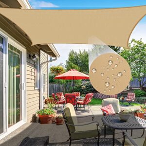 10' x 13' rectangle sun shade sail outdoor, 98% uv block shade canopy tarps waterproof 190gsm polyester sunshade for patio garden backyard deck carpor, sand