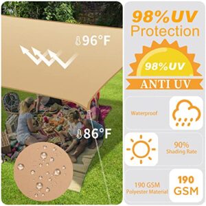 10' x 13' Rectangle Sun Shade Sail Outdoor, 98% UV Block Shade Canopy Tarps Waterproof 190GSM Polyester Sunshade for Patio Garden Backyard Deck Carpor, Sand