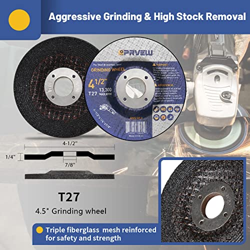 PRVEW 14PCS 4.5"x7/8“ Flap Disc&Grinding Polishing Cutting Wheel Set, 8PC T29 Zirconia&Alumina Flap Disc 40 60 80 120Grit with Grinding and Cutting Wheel, Wool Felt Disc, Strip Disc for Angle Grinder