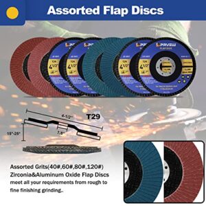 PRVEW 14PCS 4.5"x7/8“ Flap Disc&Grinding Polishing Cutting Wheel Set, 8PC T29 Zirconia&Alumina Flap Disc 40 60 80 120Grit with Grinding and Cutting Wheel, Wool Felt Disc, Strip Disc for Angle Grinder