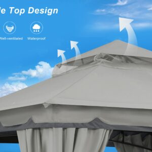 ABCCANOPY 8'x8' Outdoor Gazebo, Double Roof Patio Gazebo with and Shade Curtains, Light Gray