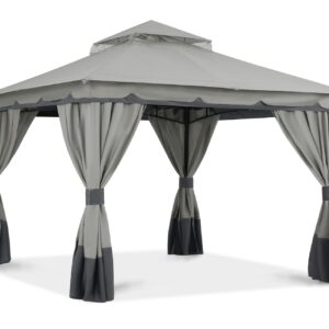 ABCCANOPY 8'x8' Outdoor Gazebo, Double Roof Patio Gazebo with and Shade Curtains, Light Gray