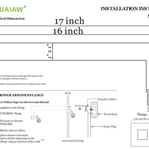 Aquaiaw Square Shower Arm and Anti-Scratch O-Ring Flange, 16 inch, Solid Brass, Soldered 90 Degree Drop, Both Soldered 1/2 NPT Tapered Threads, Wall Rain Shower Head Extension Arm (Matte Black)