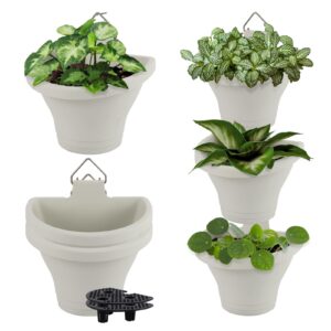 madholly 6pcs hanging vertical planter- plastic wall-hanging flowerpot with hooks leaky grid- free combination wall mounted planter for outdoor yard garden indoor hanging decorations (off-white)