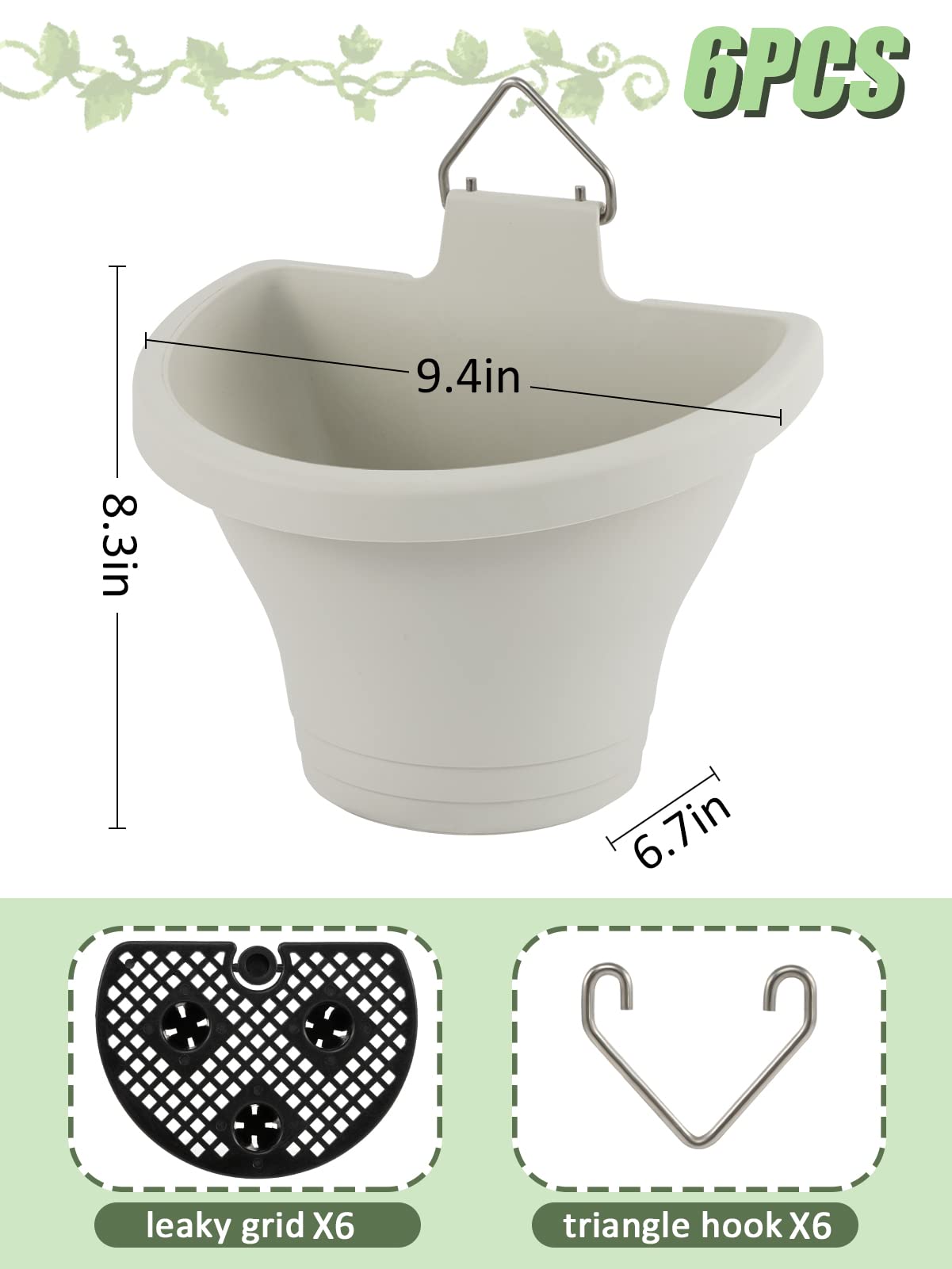 MADHOLLY 6Pcs Hanging Vertical Planter- Plastic Wall-Hanging Flowerpot with Hooks Leaky Grid- Free Combination Wall Mounted Planter for Outdoor Yard Garden Indoor Hanging Decorations (Off-White)