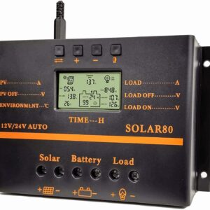 SOGTICPS 80A PWM Solar Charge Controller 12V 24V Solar Panel Charger Discharge Regulator with 5V USB Output Multip Circuit Protection Solar Charger ABS Housing Discharge Regulator