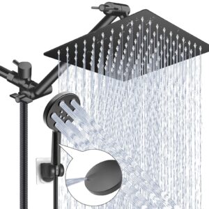 xagai 10" rustproof & high pressure rainfall shower head with handheld, 11" extension arm, 6 spray settings, built-in tile power wash, easy installation