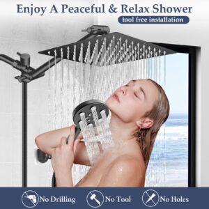 XaGai 10" Rustproof & High Pressure Rainfall Shower Head with Handheld, 11" Extension Arm, 6 Spray Settings, Built-in Tile Power Wash, Easy Installation