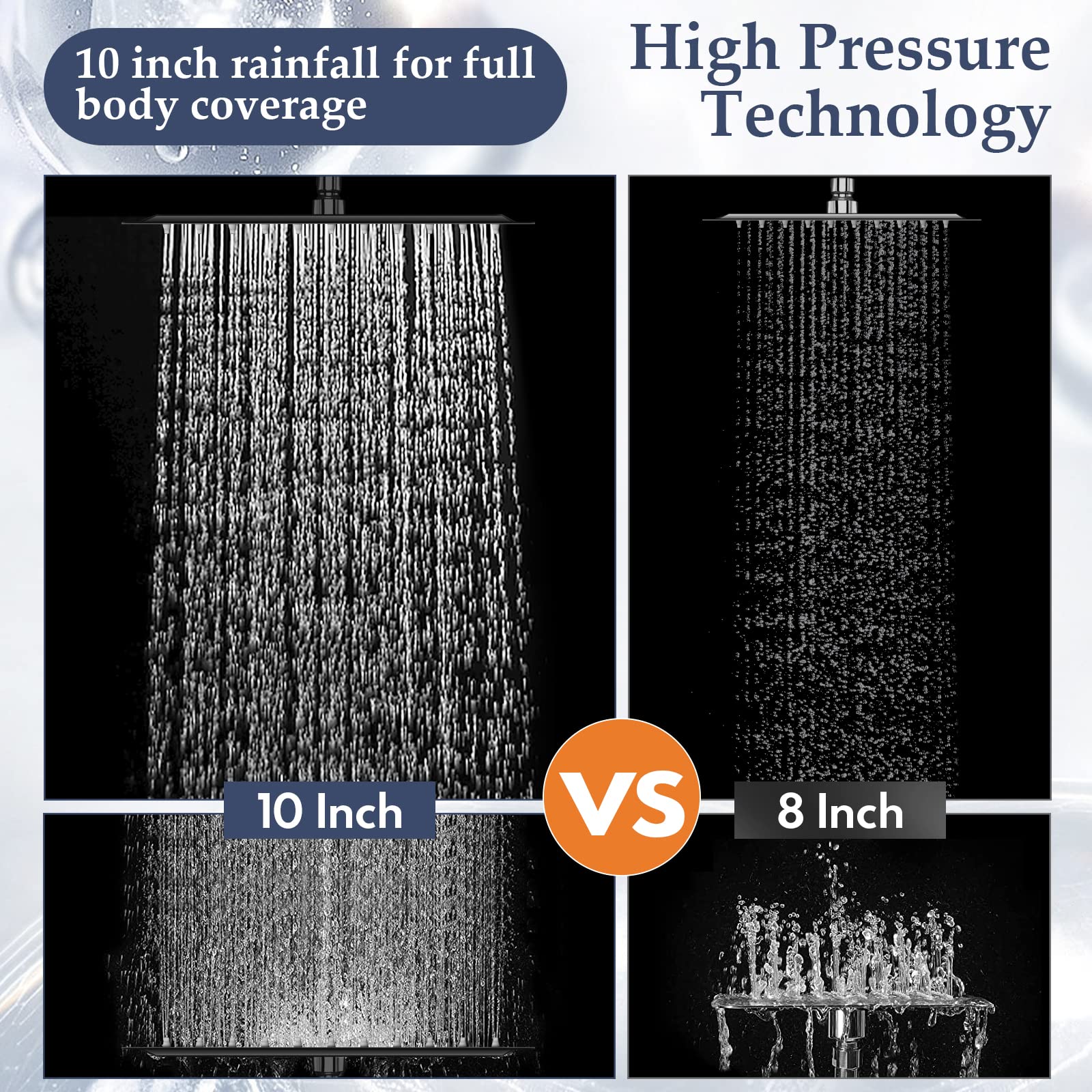 XaGai 10" Rustproof & High Pressure Rainfall Shower Head with Handheld, 11" Extension Arm, 6 Spray Settings, Built-in Tile Power Wash, Easy Installation